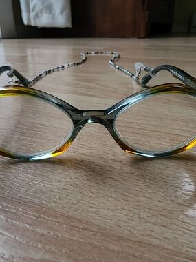 Round Two-Tone Green & Amber Eyeglass Frames